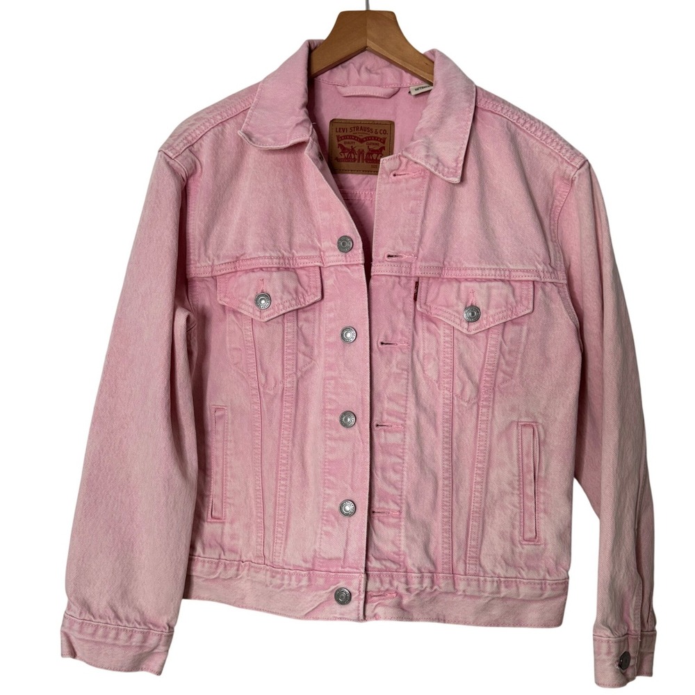 Levis Pink Denim Trucker Jacket Cute Jean Coat Womens Size XS